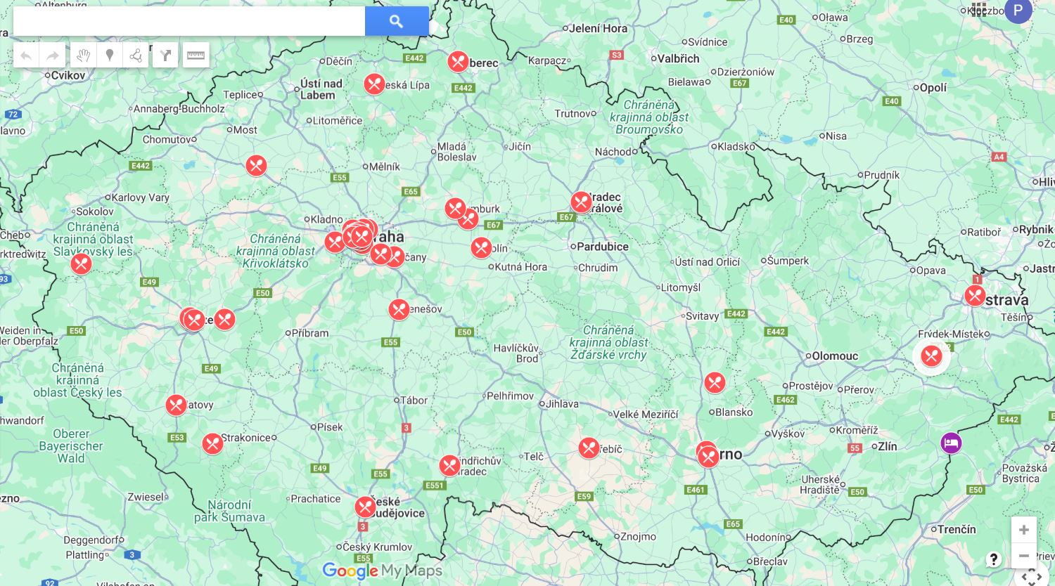 Klikněte na mapu a můžete prohlížet, či přidávat nová místa.